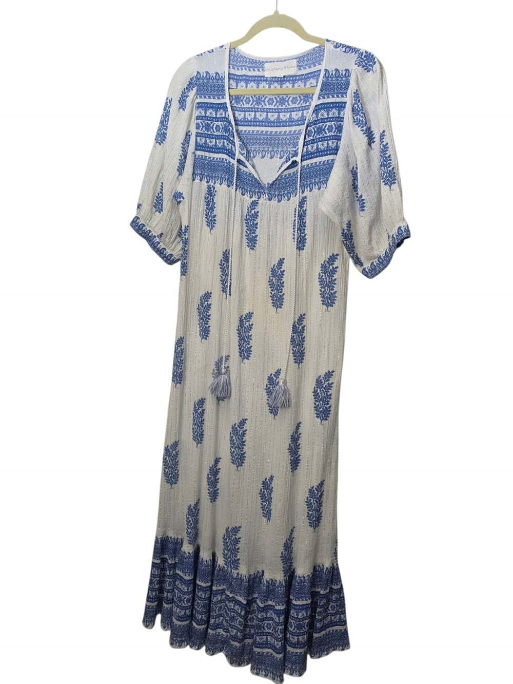 Daughters of India Womens Blue White Mishka Maxi Dress Sz M